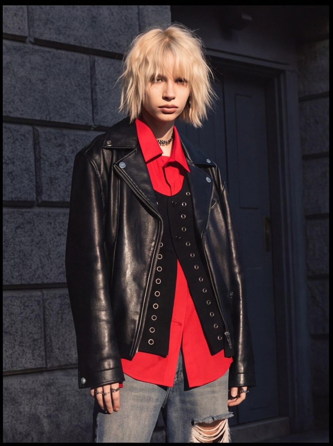 Eyelet Waistcoat + Redshirt angle 5