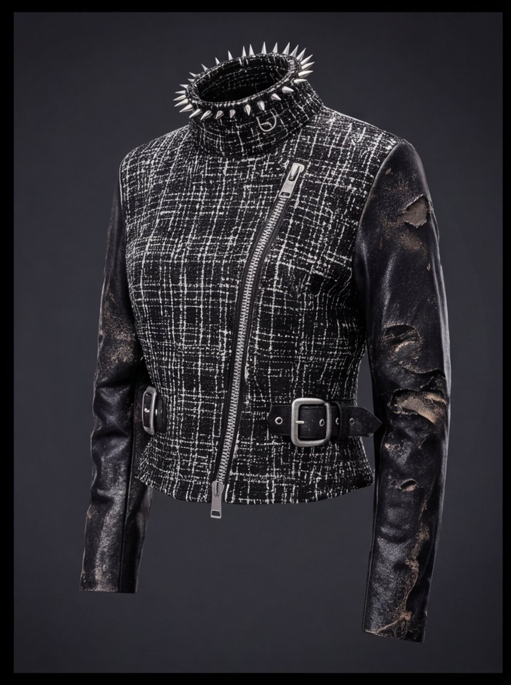 Spike Collar Tweed Biker