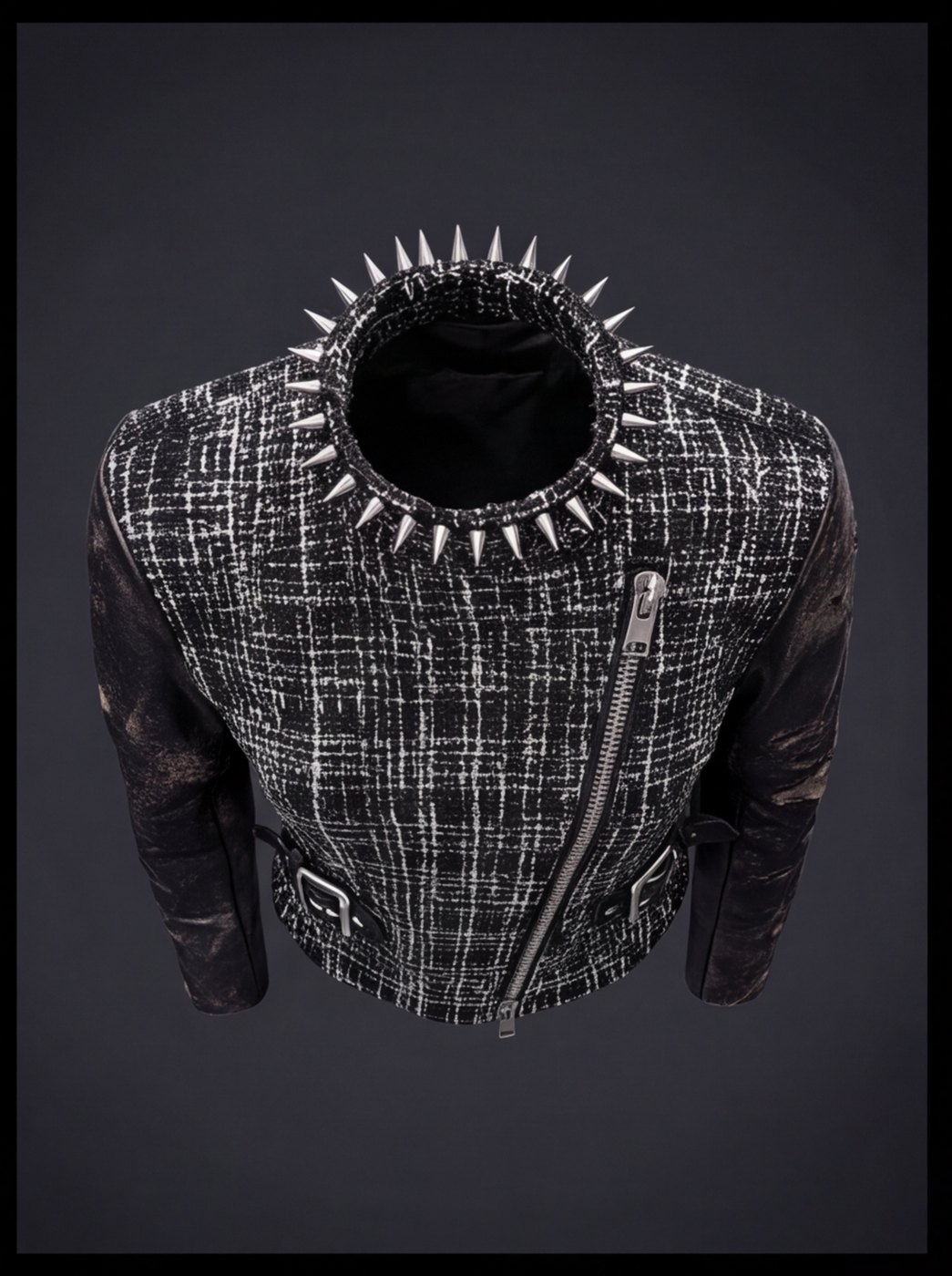 Spike Collar Tweed Biker angle 8