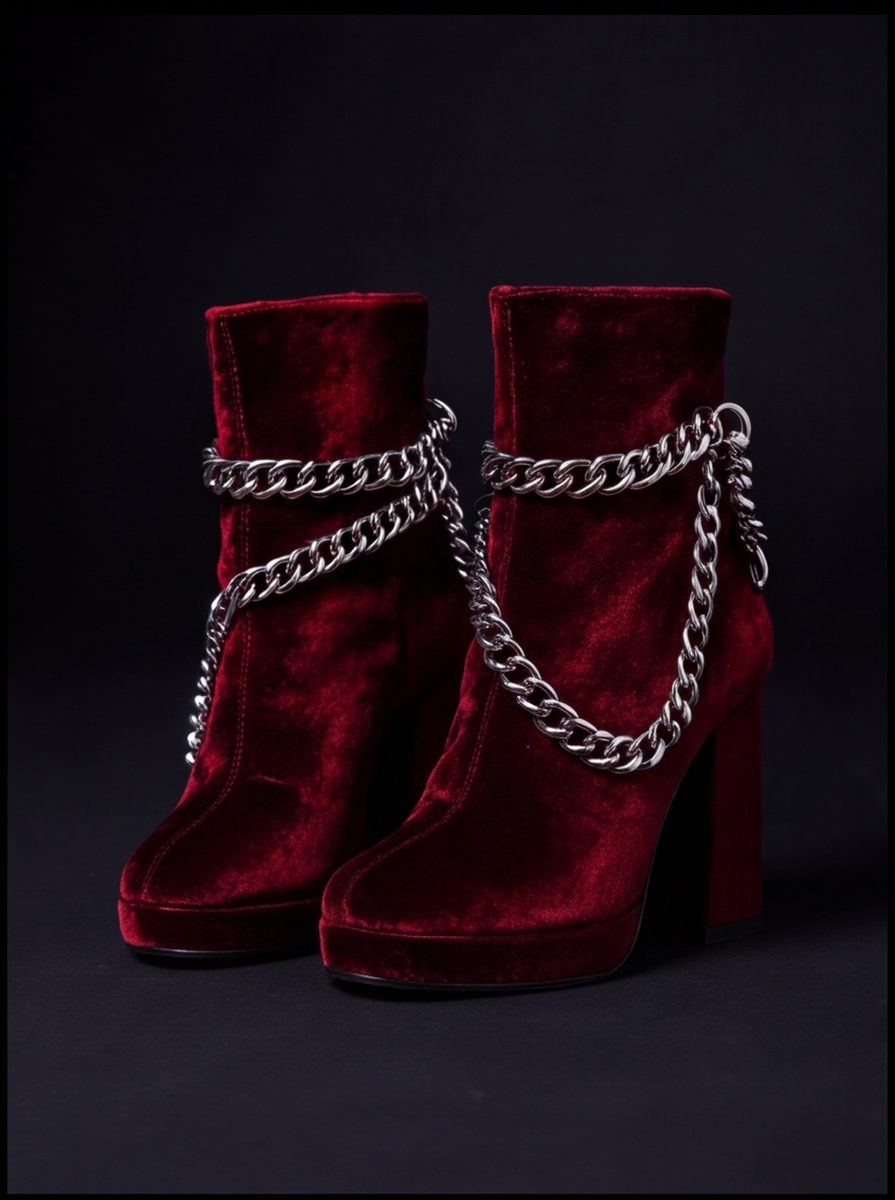 Velvet Riot Boot — crushed velvet, curb chain