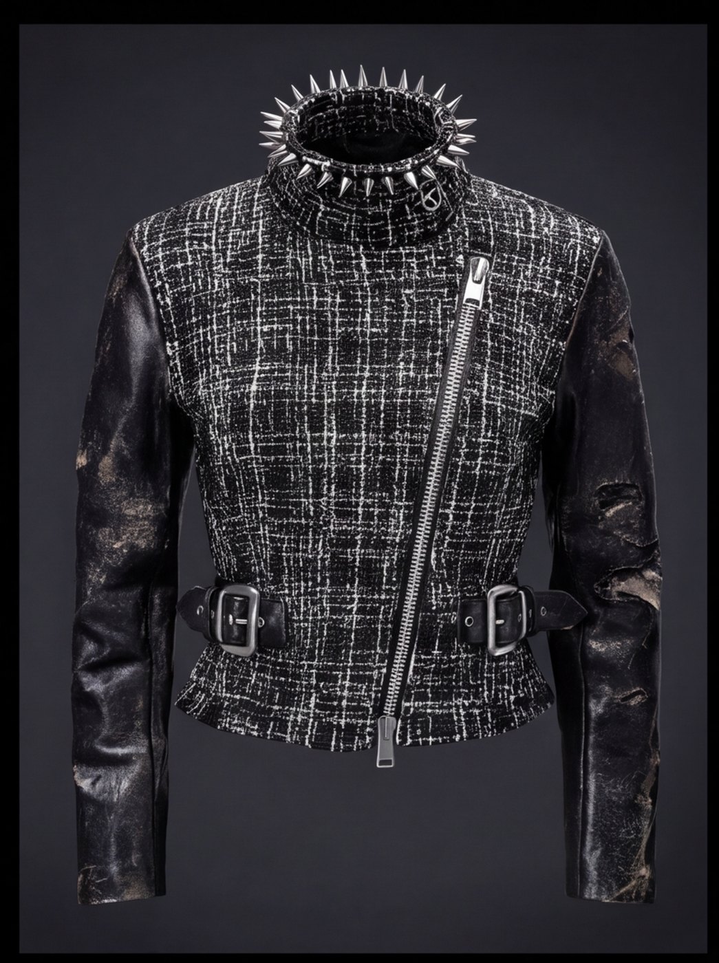Spike Collar Tweed Biker angle 2