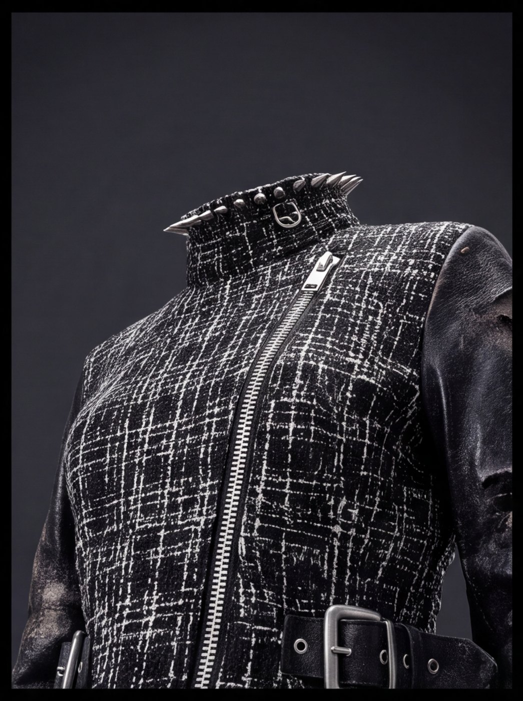 Spike Collar Tweed Biker angle 4