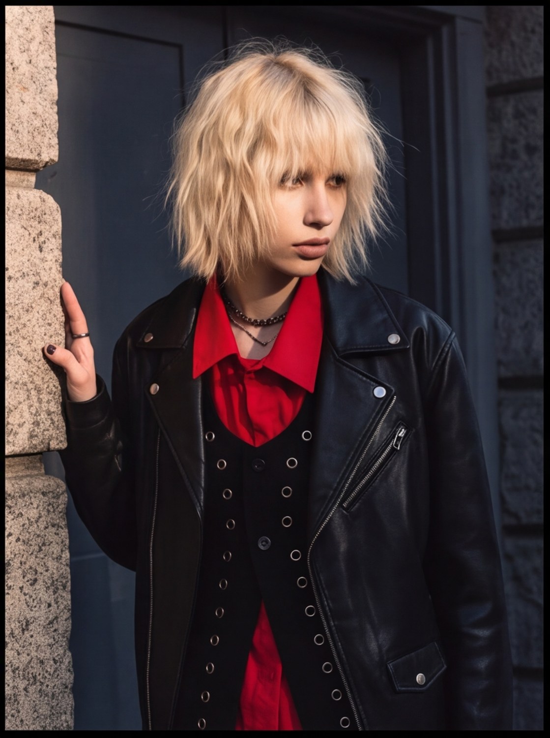 Eyelet Waistcoat + Redshirt angle 2