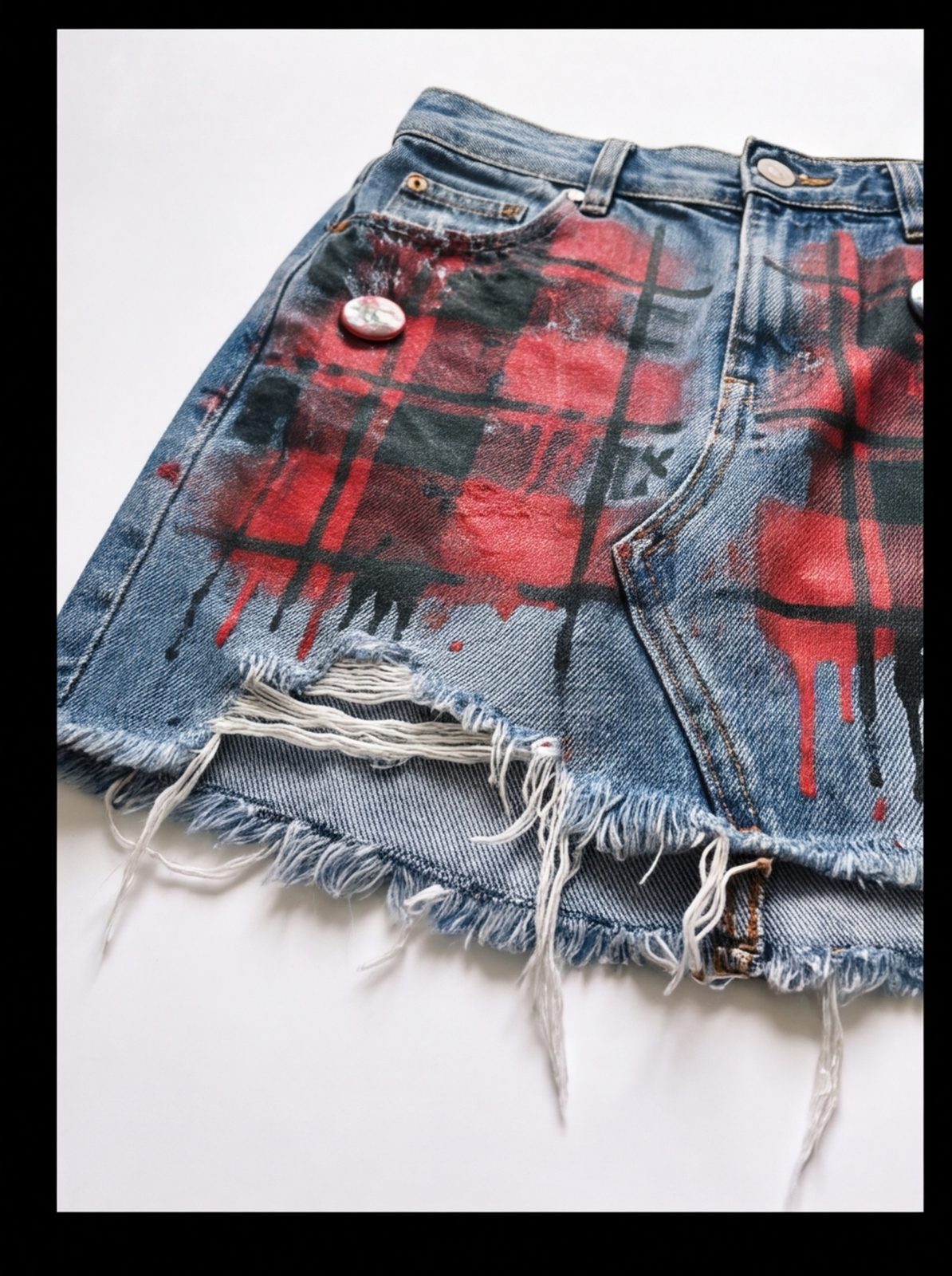 Sprayed Plaid Denim Mini