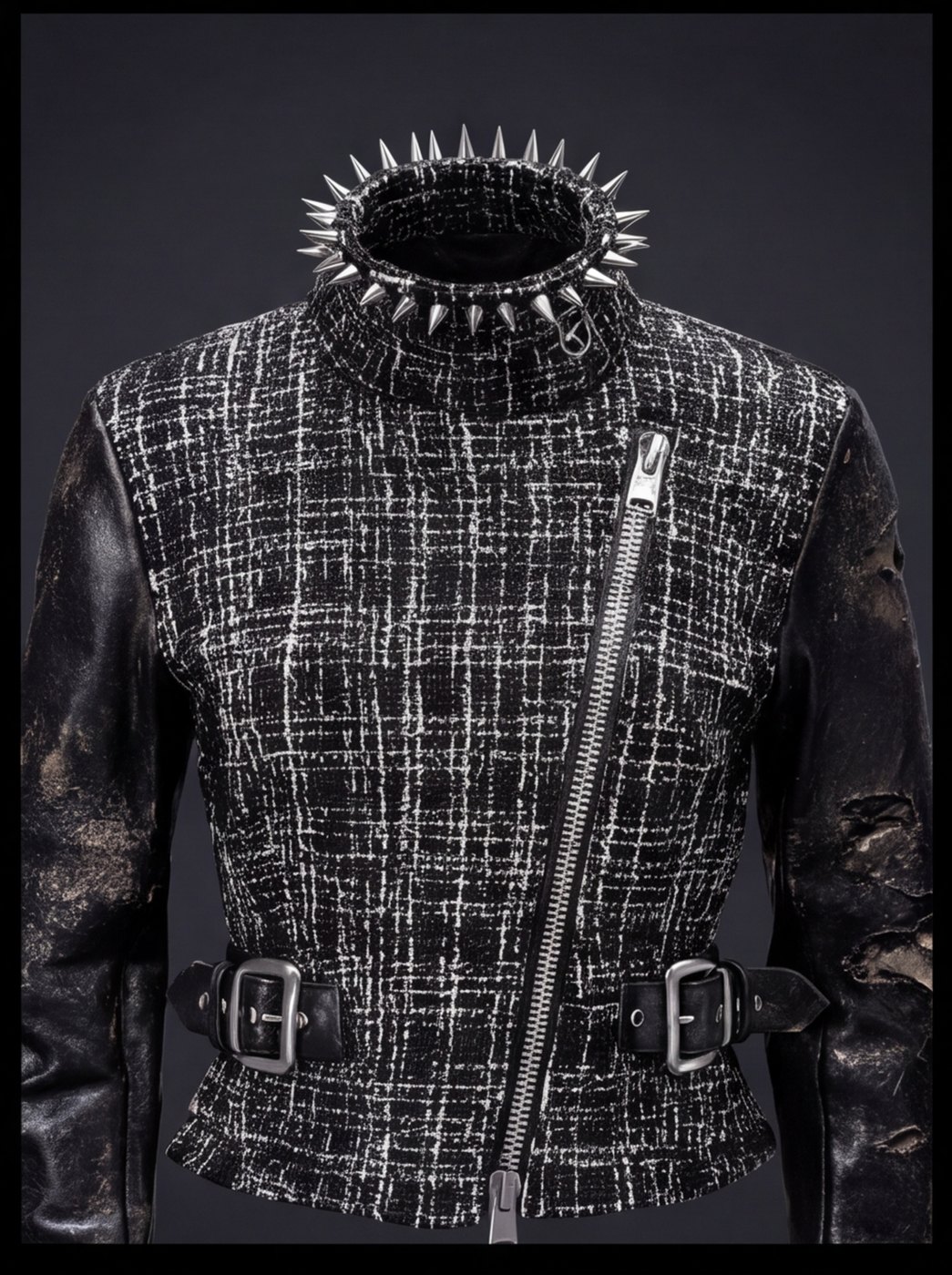 Spike Collar Tweed Biker angle 5